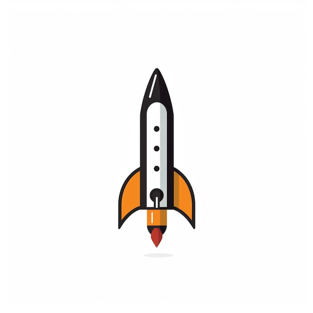 A rocket with a red tip is on a white background.