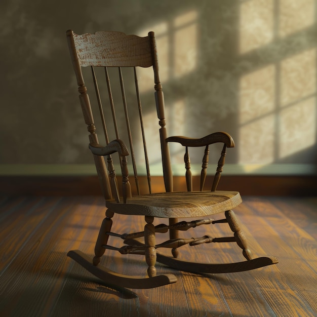 Photo a rocking chair is sitting on a wooden floor