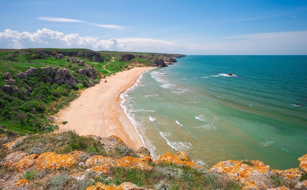 Rocks beaches and beautiful turquoise sea water Exotic beach Tranquility of turquoise sea water Beautiful landscape Composition of nature General's Beaches Crimea