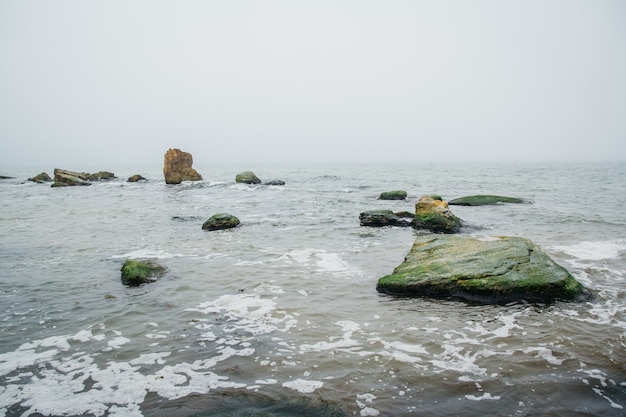 Rocks in the sea early morning time.