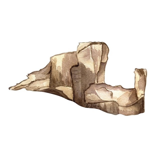 Rocks stone vintage style watercolor illustration isolated on white background