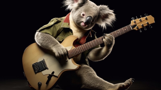 A rockstar koala with a guitar