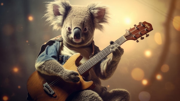 A rockstar koala with a guitar