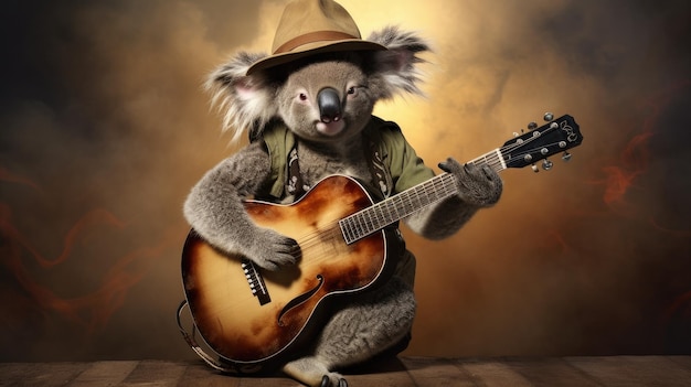 A rockstar koala with a guitar