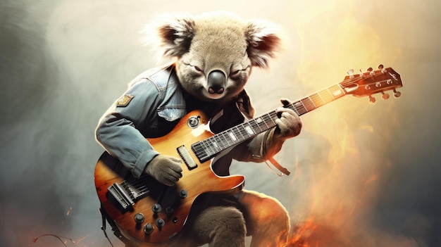 A rockstar koala with a guitar