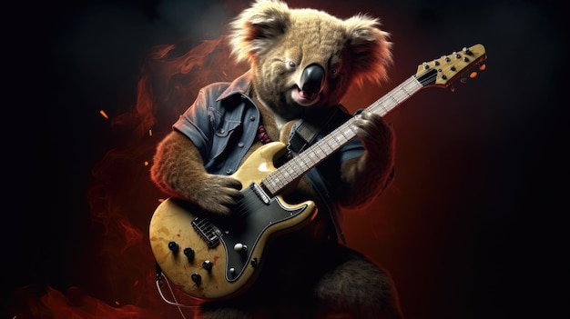 A rockstar koala with a guitar