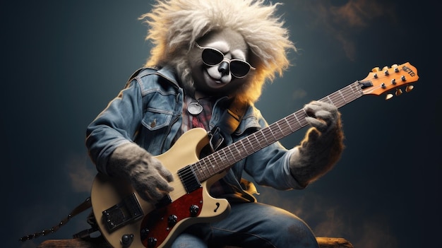 A rockstar koala with a guitar