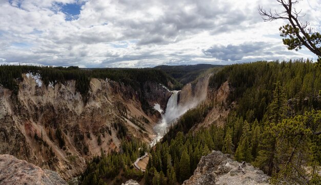 Rocky Canyon River and Waterfall in American Landscape