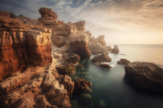 a rocky cliff face is visible in the picture