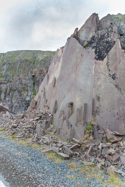 Rocky cliffs on the coast of the Barents Sea, Varangerhalvoya National Park, Varanger Peninsula, Finnmark, Norway