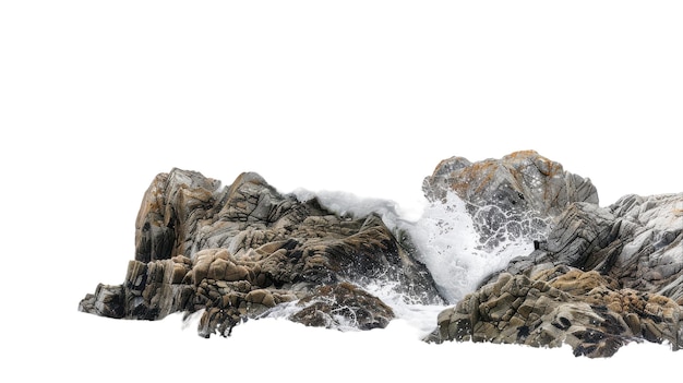 Rocky Coastline with Crashing Waves on white background