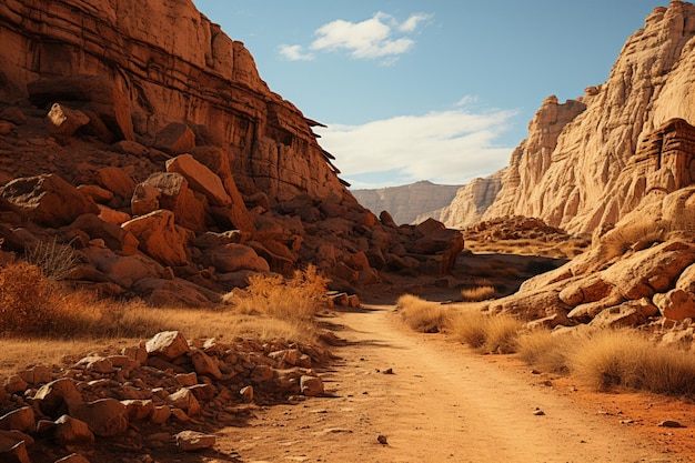 Rocky desert terrain with steep cliffs