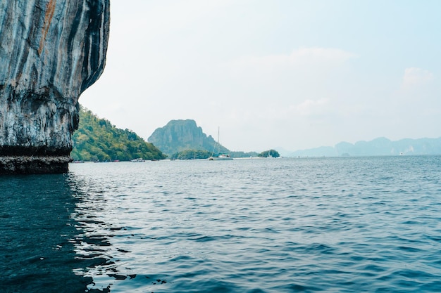 Rocky mountain island in the sea