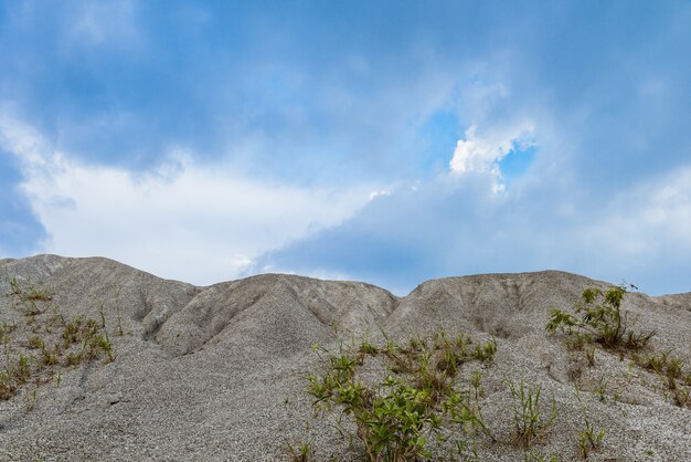 A rocky mountain or pile of fine white stone, which was mined from the mining process