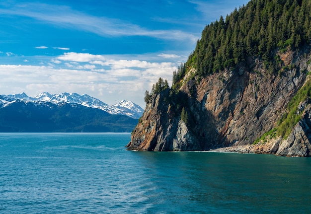 Rocky outcrops in the bay at Seward in Alaska