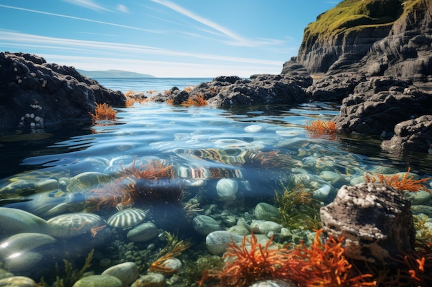 Rocky Shoreline with Tide Pools and Marine Life Generative AI