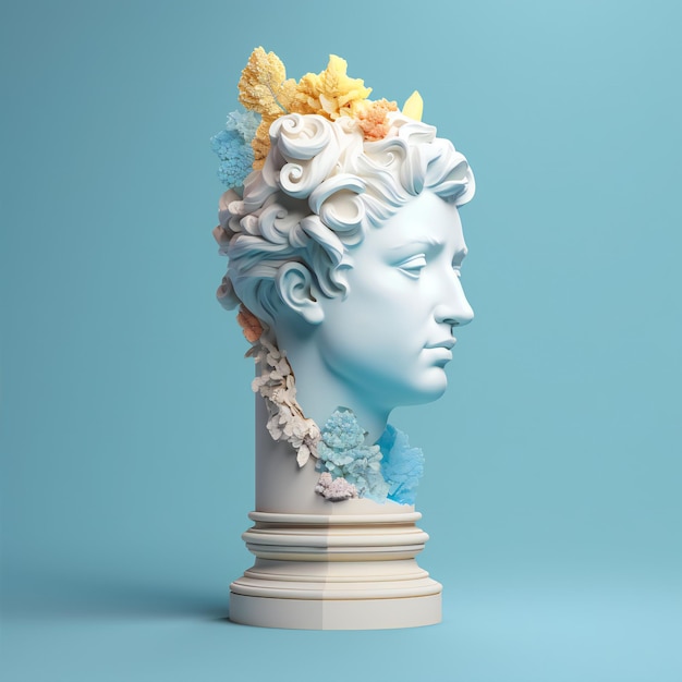 Rococo Reverie Delicate 3D Illustration of a Stone Column with Human Head