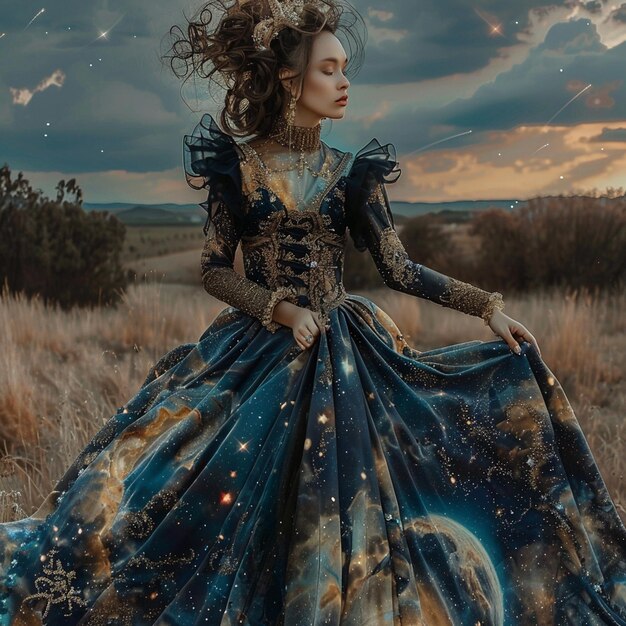 Photo rococo style dress design with celestial elegance a heavenly fashion creation