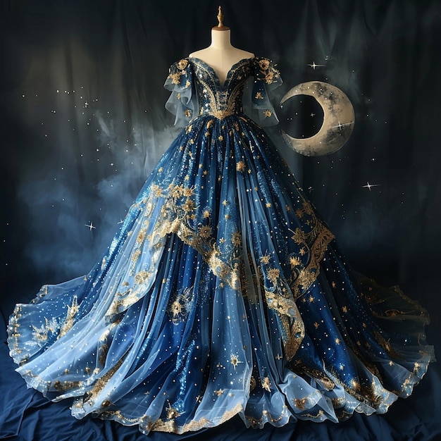 Photo rococo style dress design with celestial elegance a heavenly fashion creation