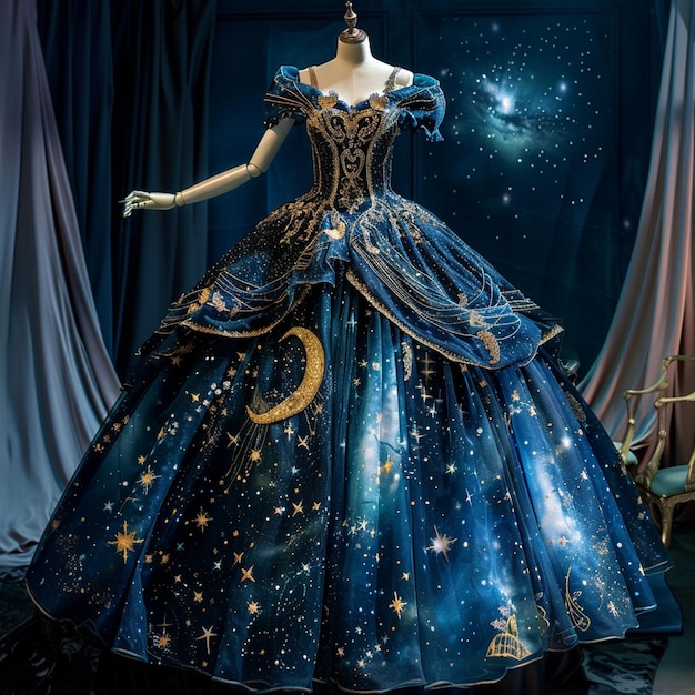 Photo rococo style dress design with celestial elegance a heavenly fashion creation