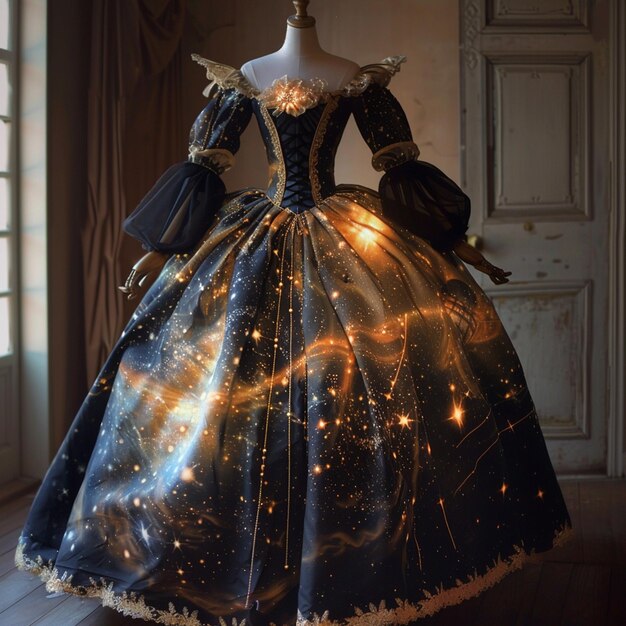 Photo rococo style dress design with celestial elegance a heavenly fashion creation