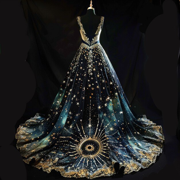 Photo rococo style dress design with celestial elegance a heavenly fashion creation