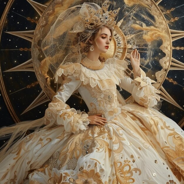 Rococo Style Dress Design with Celestial Elegance A Heavenly Fashion Creation