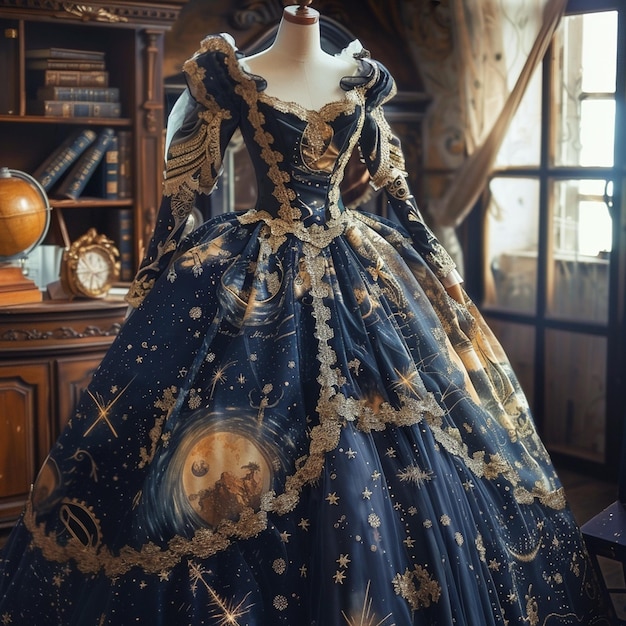 Photo rococo style dress design with celestial elegance a heavenly fashion creation