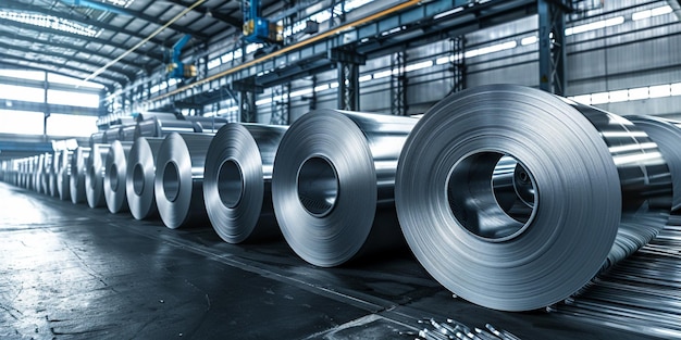 a roll of metal rolls are in a factory