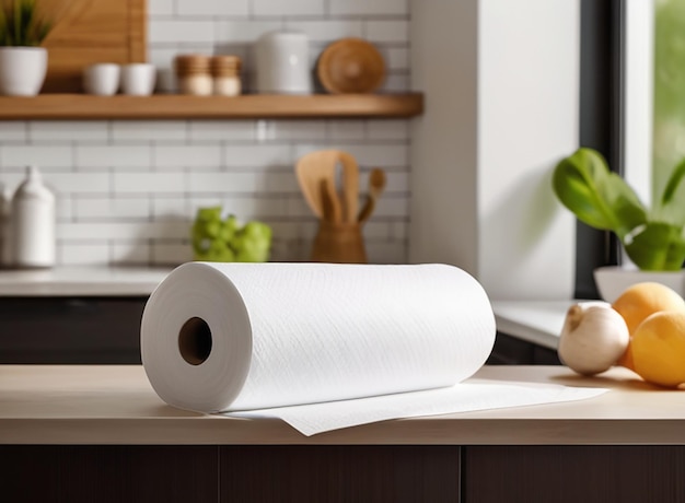 roll of paper towels on a kitchen counter