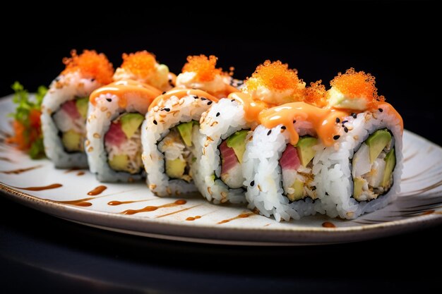 Roll of Sushi Sitting on a Plate