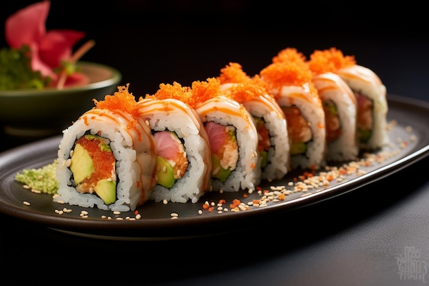 Roll of Sushi Sitting on a Plate