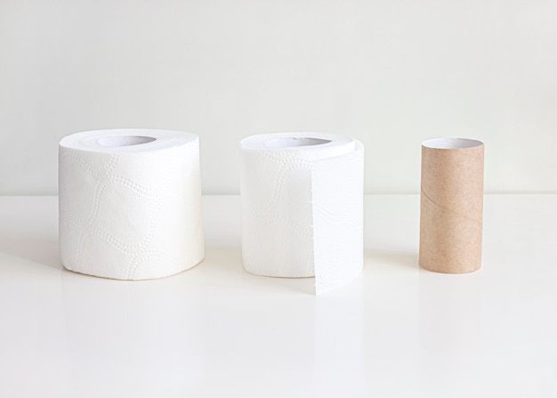 Roll of toilet paper and empty toilet roll Isolated image