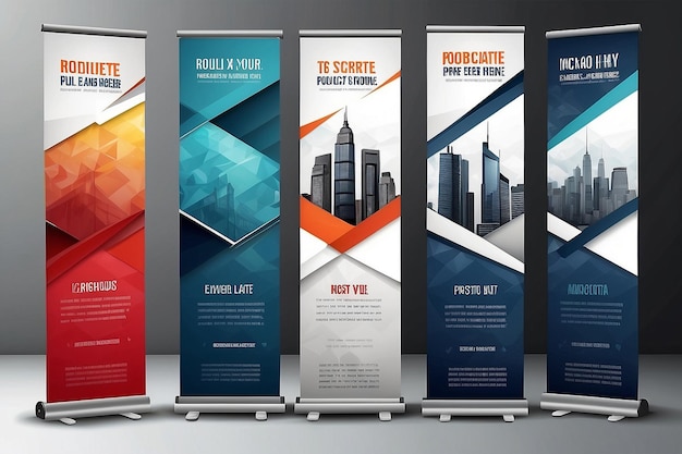 Photo roll up banner design template vertical corporate background pull up design vector abstract