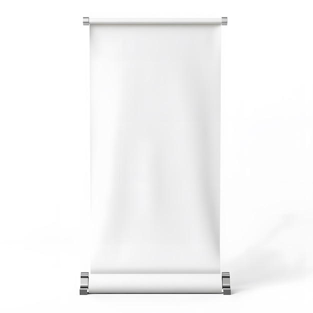 roll up banner stand mockup 3d render isolated on white background