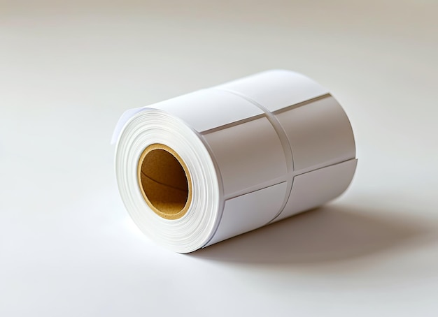 Photo a roll of white labels on a white surface