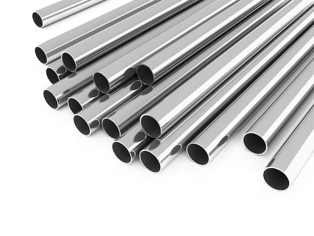 Rolled metal products Steel profiles and tubes stainless steel3d illustration