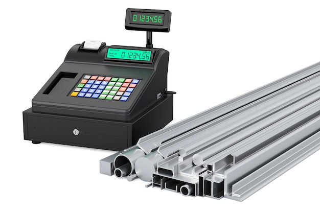 Rolled Metal Products with cash register 3D rendering