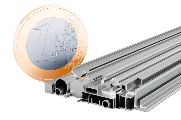 Rolled Metal Products with euro coin 3D rendering