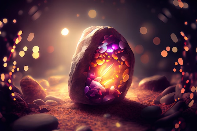 Rolled Rock With Defocused Lights Abstract Resurrection Concept Generative Ai