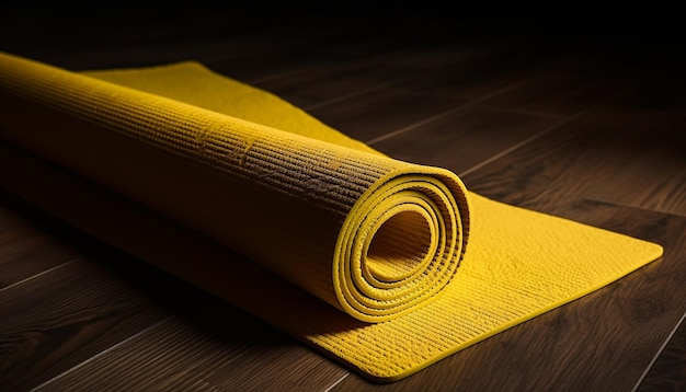 Rolled up yellow mat for yoga practice generated by AI