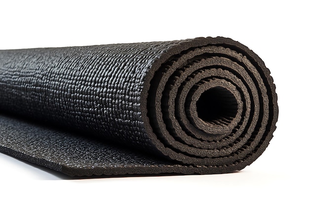 Photo rolled up yoga mat on white surface fitness exercise relaxation