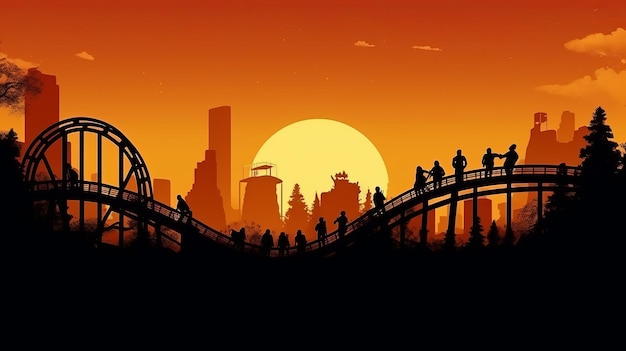 Roller coaster ride silhouette park Roller Coaster icon illustration skyline concept Generative AI