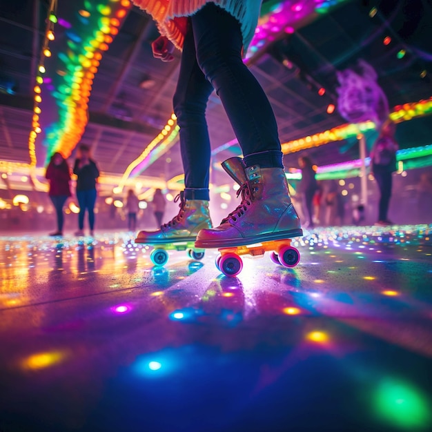 Roller disco roller skates dance neon lights skating