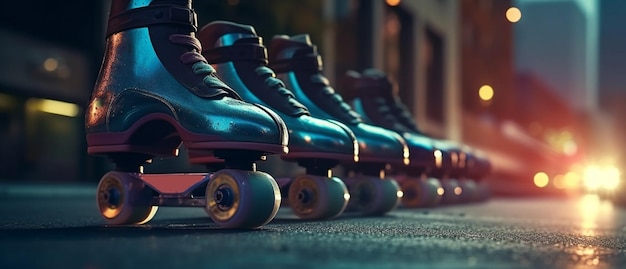 Roller skates on asphalt Generative Ai