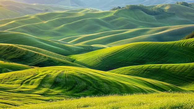 Rolling Hills Landscape in Vibrant Green Fields Serene Nature Background