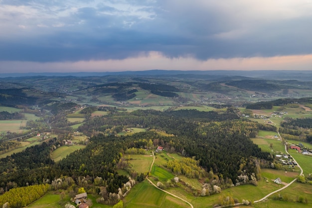 Rolling Hills in Lesser Poland Countryside at Spring Storm Weather