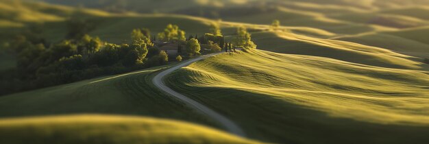 Photo rolling hills with a winding road landscape