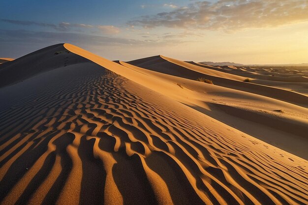 Photo rolling sand dunes at dawn with soft shadows