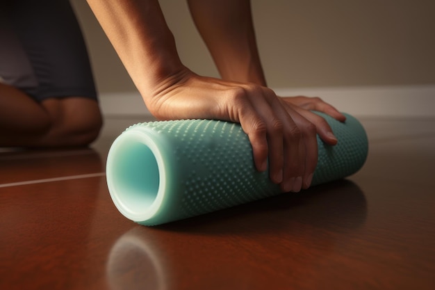 Rolling up Yoga Mat on the Floor